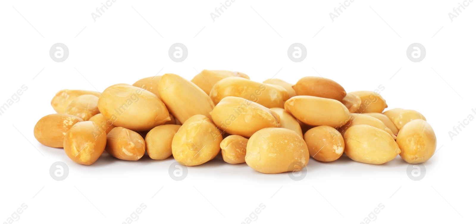 Photo of Pile of fresh peeled peanuts isolated on white