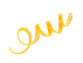 Photo of Fresh orange peel on white background, top view. Healthy fruit