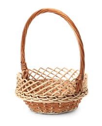 Empty wicker basket isolated on white. Easter item