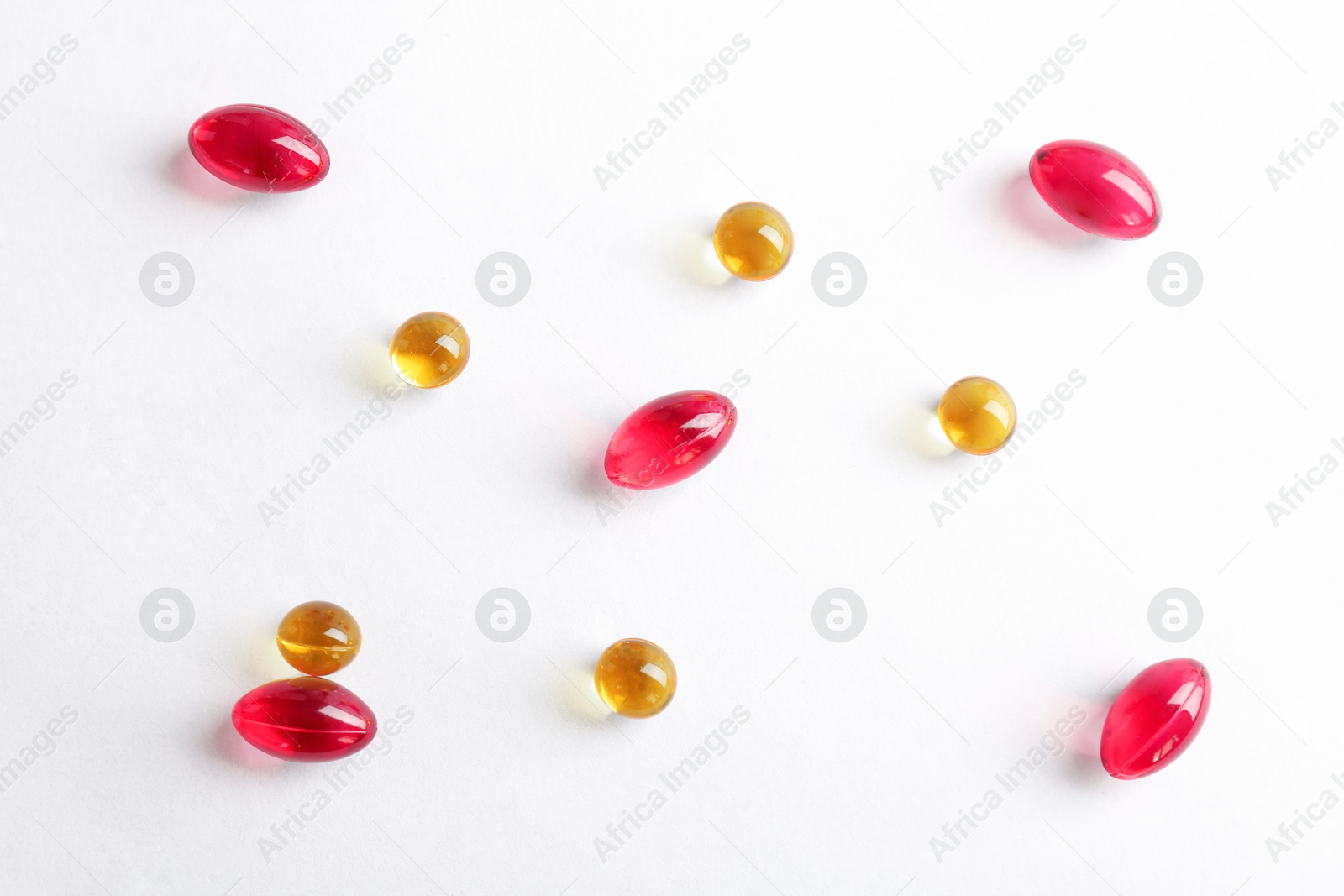 Photo of Different pills on white background