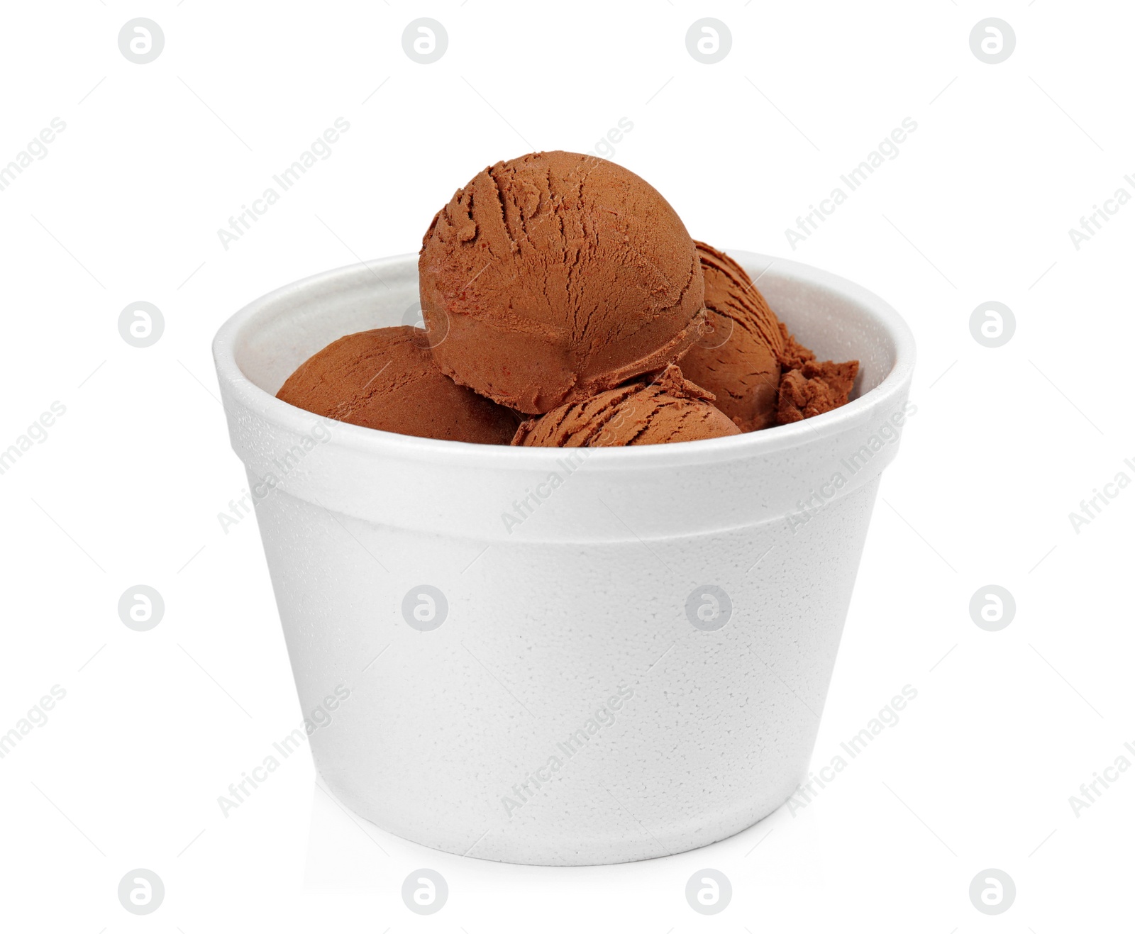 Photo of Bowl of tasty chocolate ice cream isolated on white