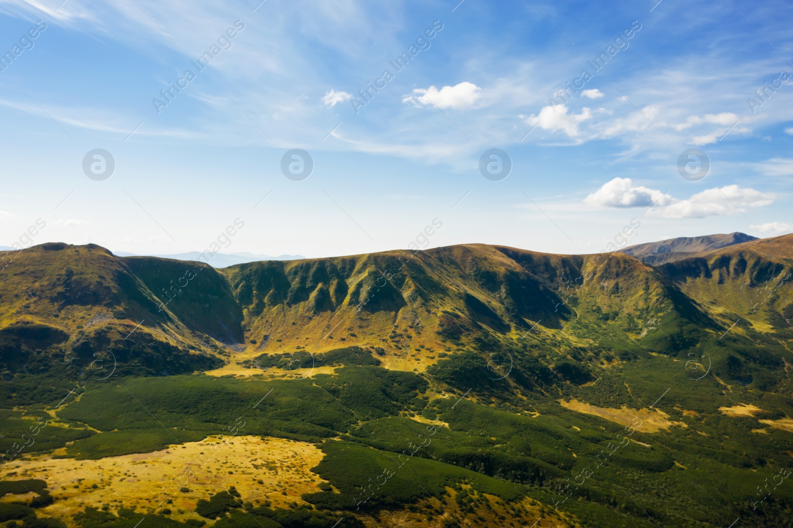 Image of Beautiful mountain landscape on sunny day. Drone photography