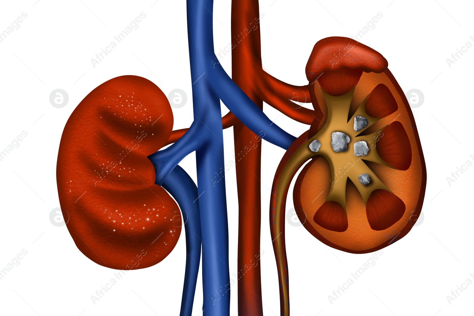 Illustration of  healthy and diseased kidneys on white background