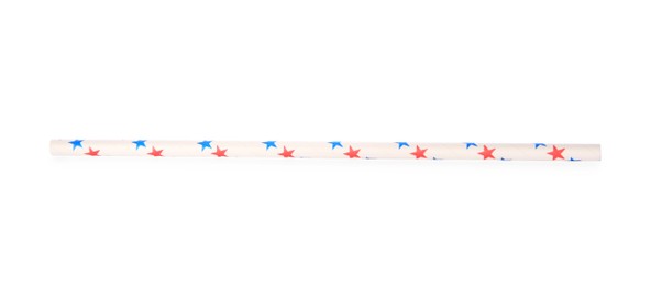 Photo of One paper straw with colorful stars for drinking isolated on white