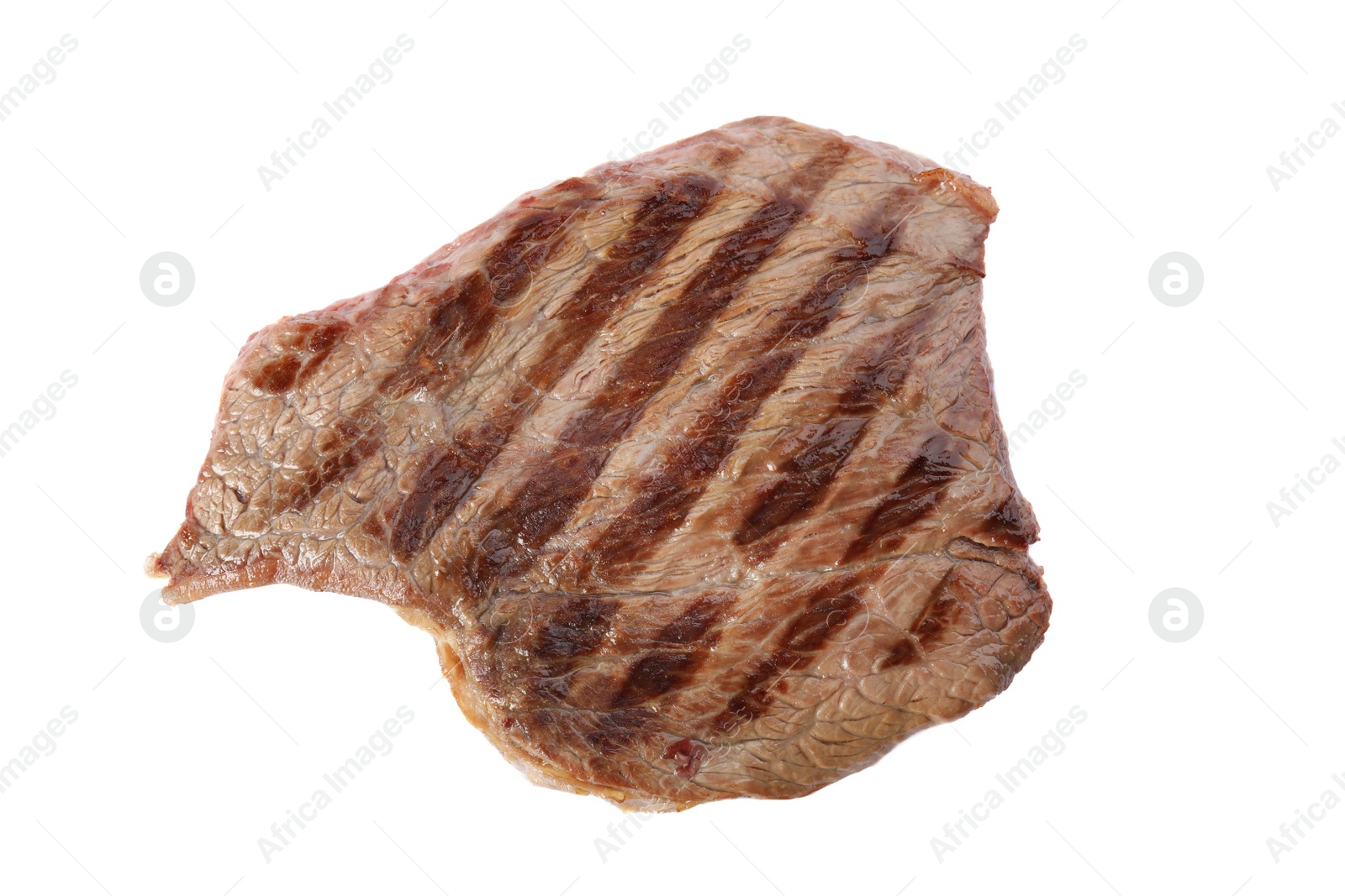 Photo of Delicious grilled beef steak isolated on white, top view