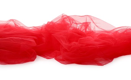 Photo of Beautiful red tulle fabric on white background