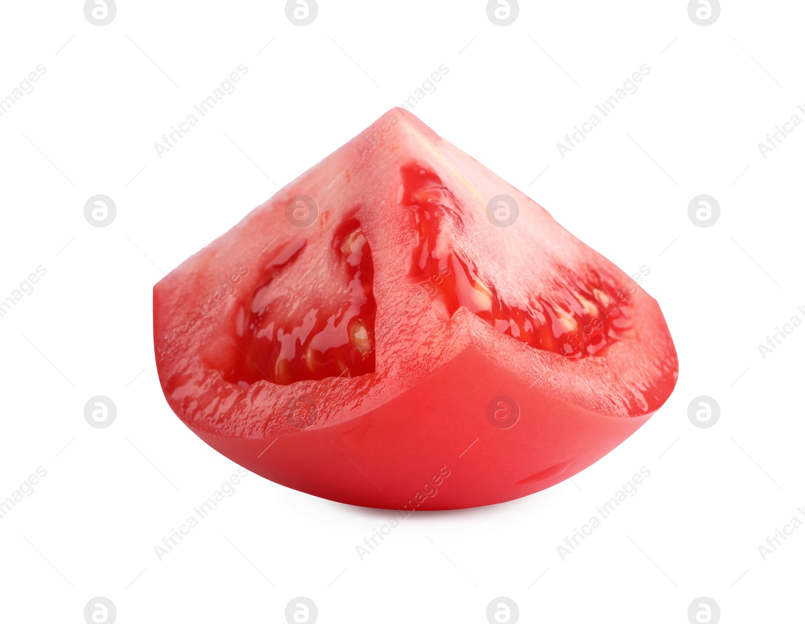 Photo of Piece of red ripe tomato isolated on white