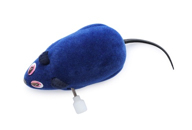 Photo of Clockwork mouse for cat on white background. Pet toy