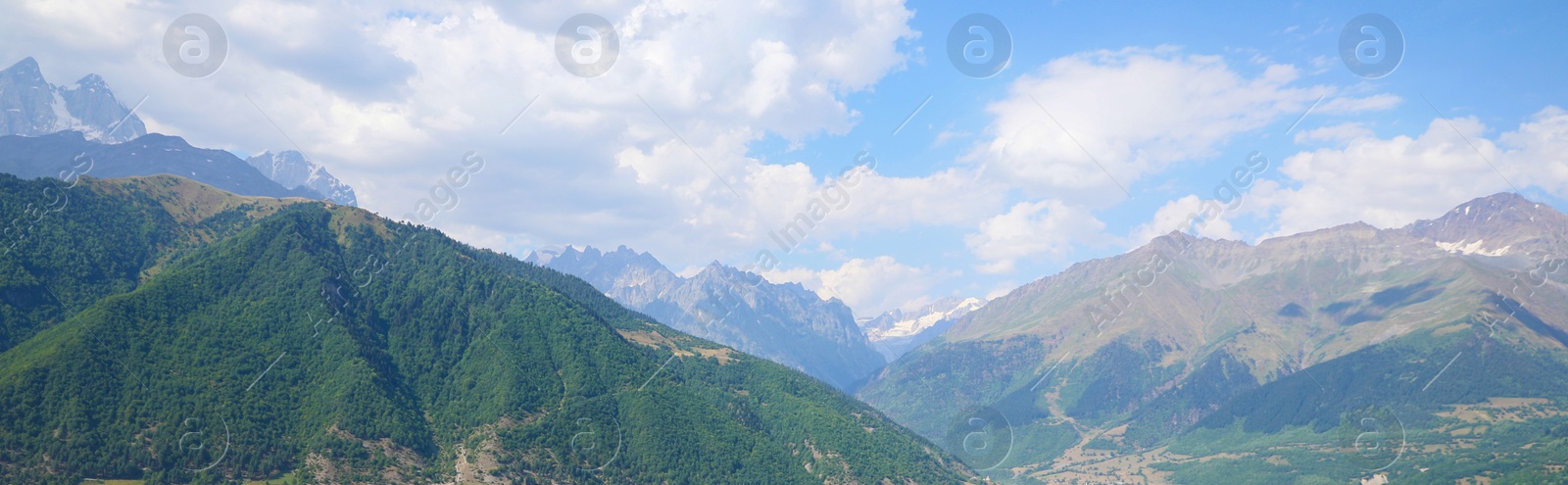 Image of Picturesque mountains under beautiful sky, banner design