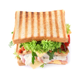 Yummy sandwich with ham isolated on white