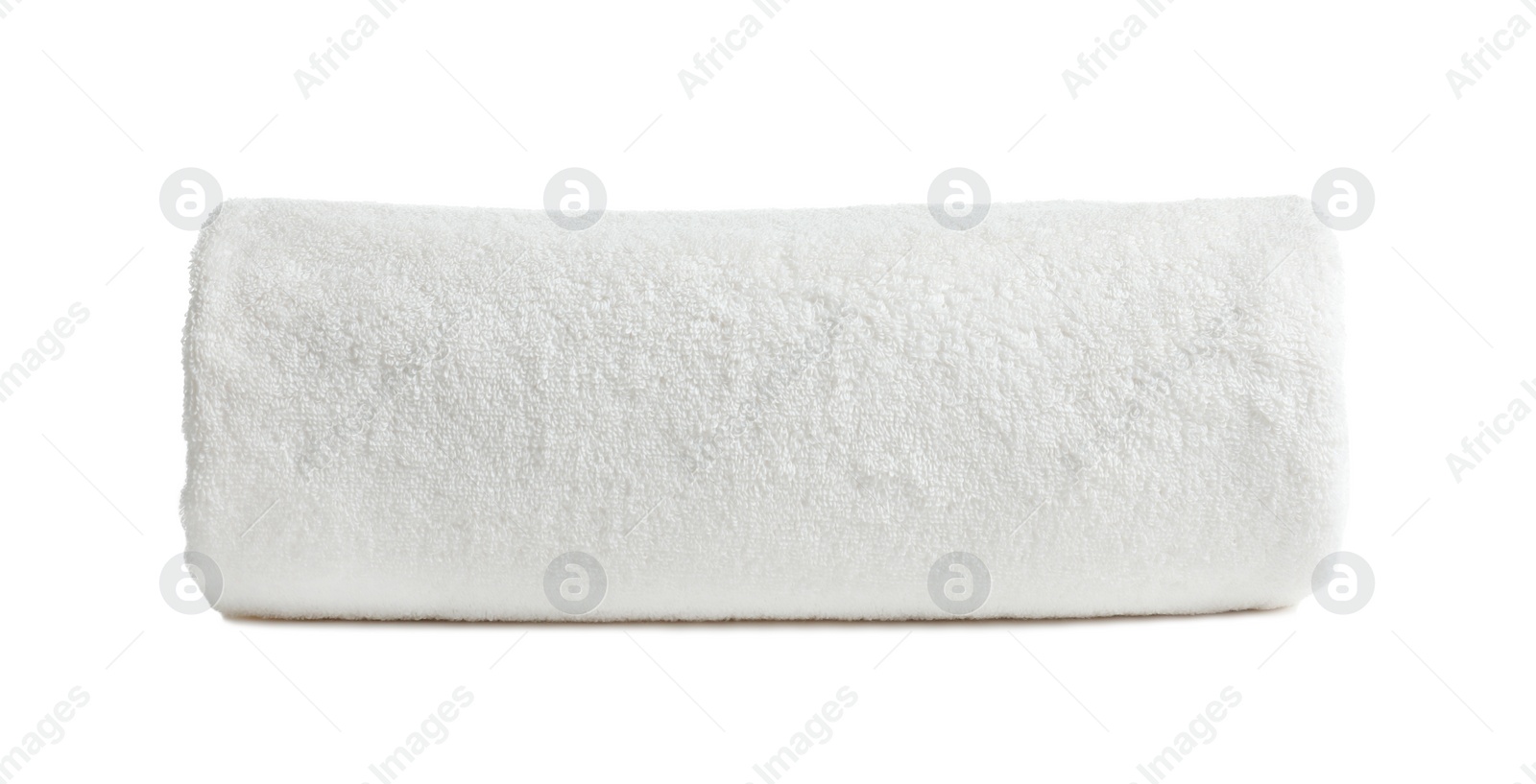 Photo of Rolled soft terry towel on white background