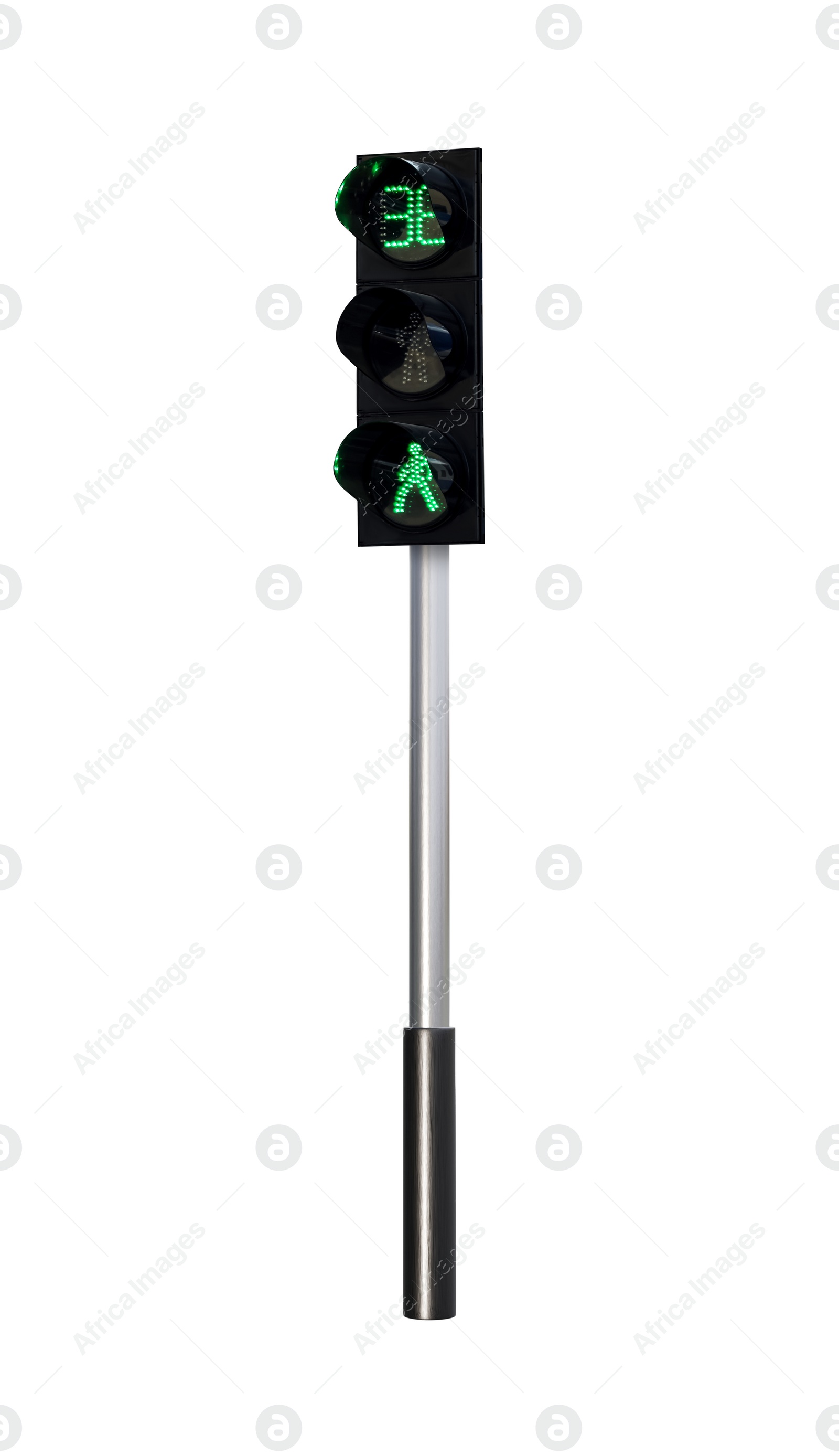 Image of Traffic light with pedestrian signals and pole on white background