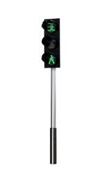 Image of Traffic light with pedestrian signals and pole on white background