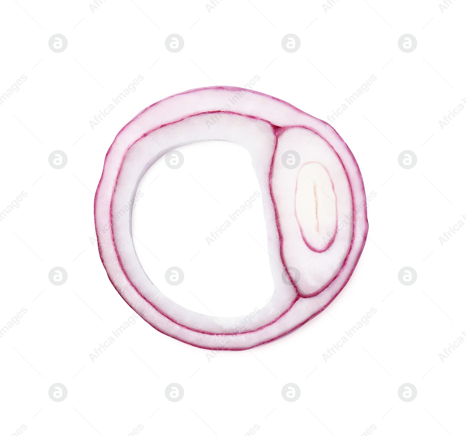 Photo of Fresh ring of red onion isolated on white, top view