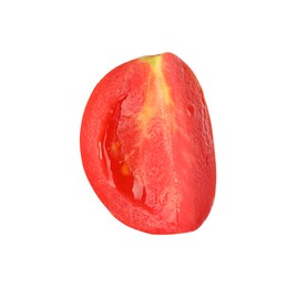 Photo of Piece of ripe cherry tomato isolated on white