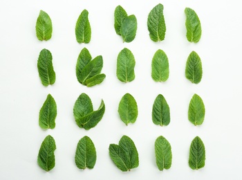 Photo of Flat lay composition with fresh mint leaves on white background