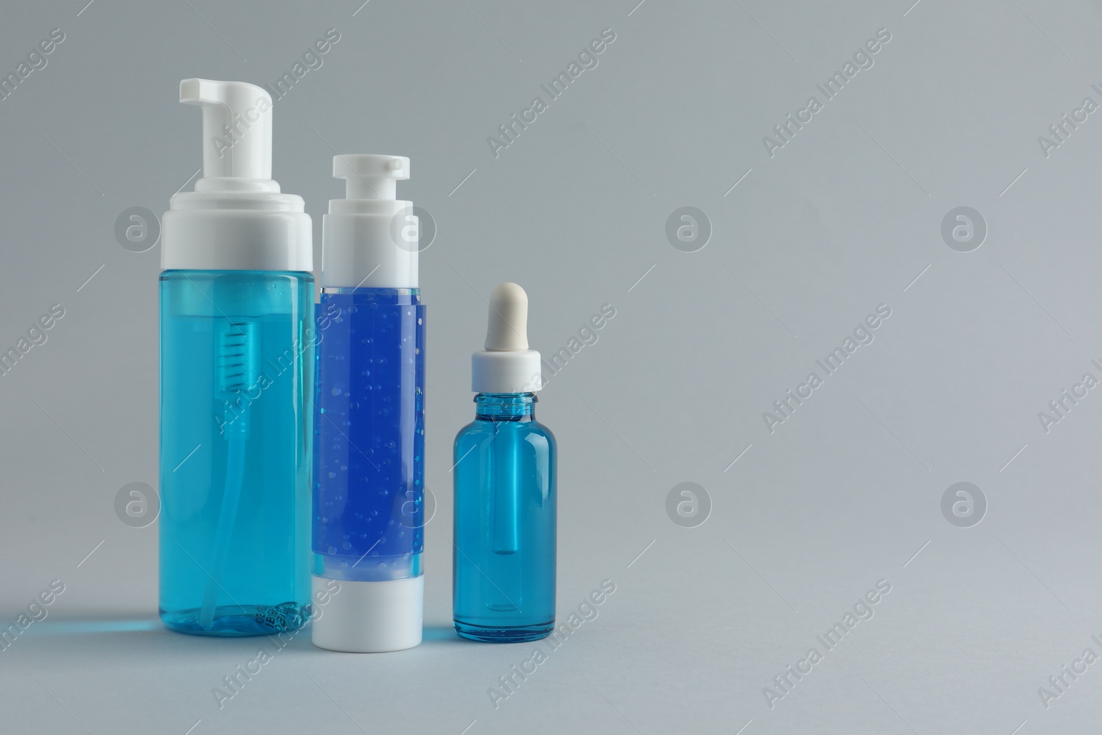 Photo of Set of luxury cosmetic products on white background. Space for text