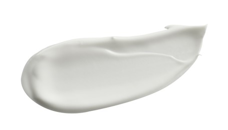 Sample of facial cream on white background, top view