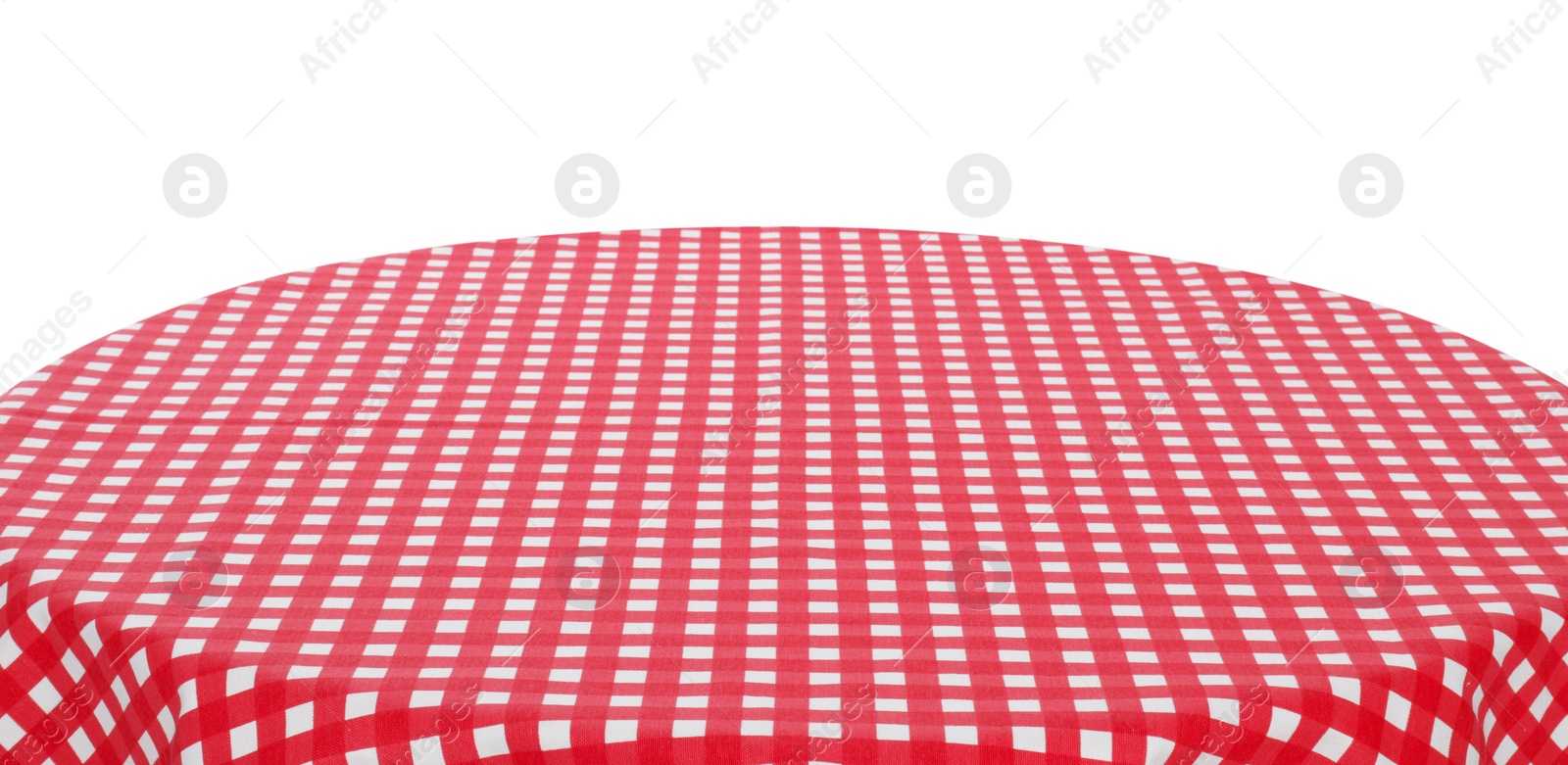 Photo of Table with checkered tablecloth isolated on white