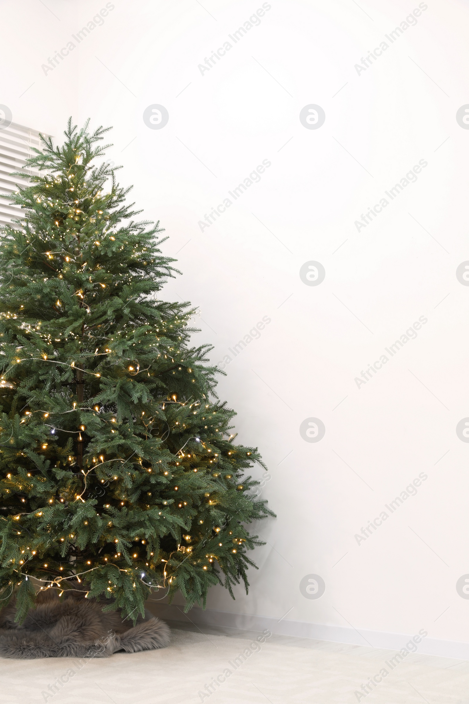 Photo of Beautiful Christmas tree with golden lights indoors
