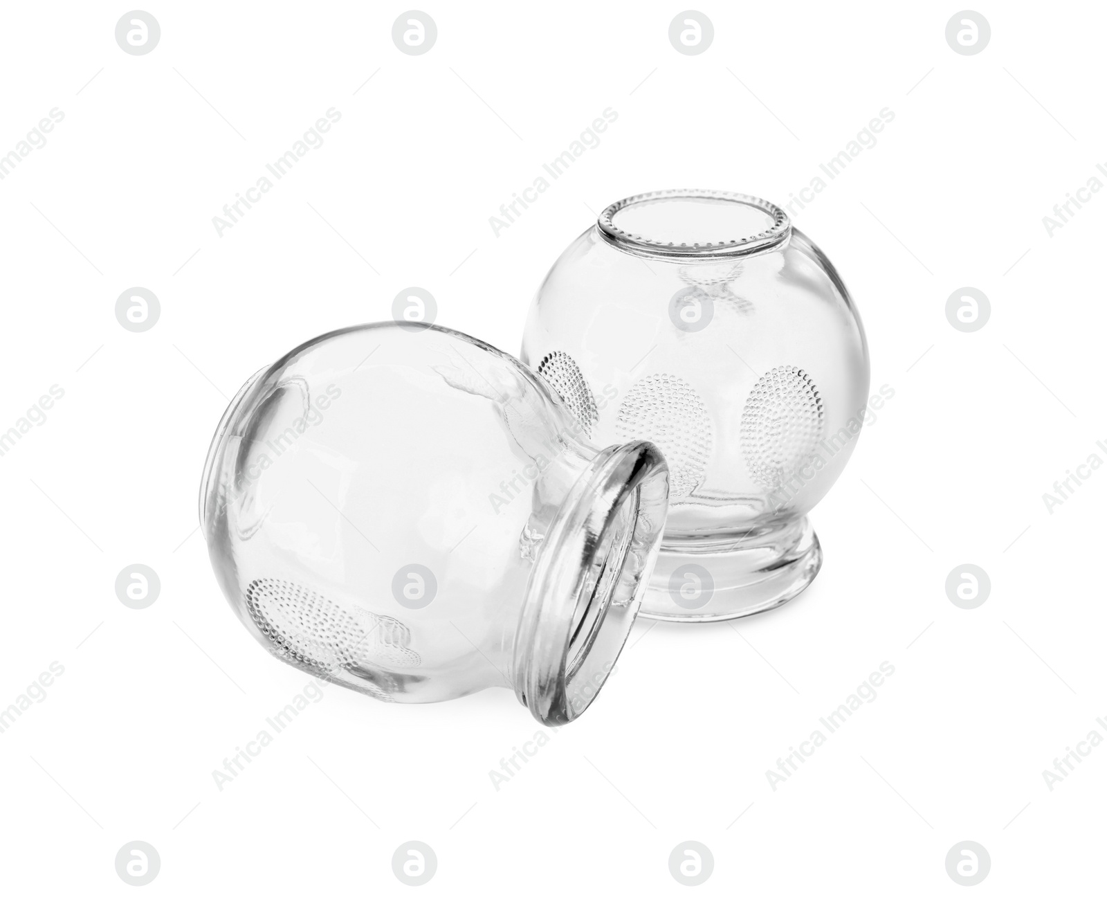 Photo of Glass cups isolated on white. Cupping therapy