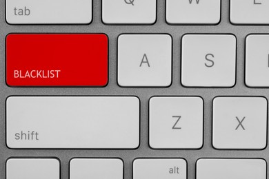 Red button with word Blacklist on computer keyboard, top view