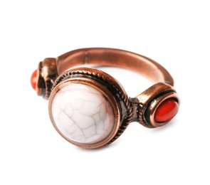 Elegant ring isolated on white. Luxury jewelry