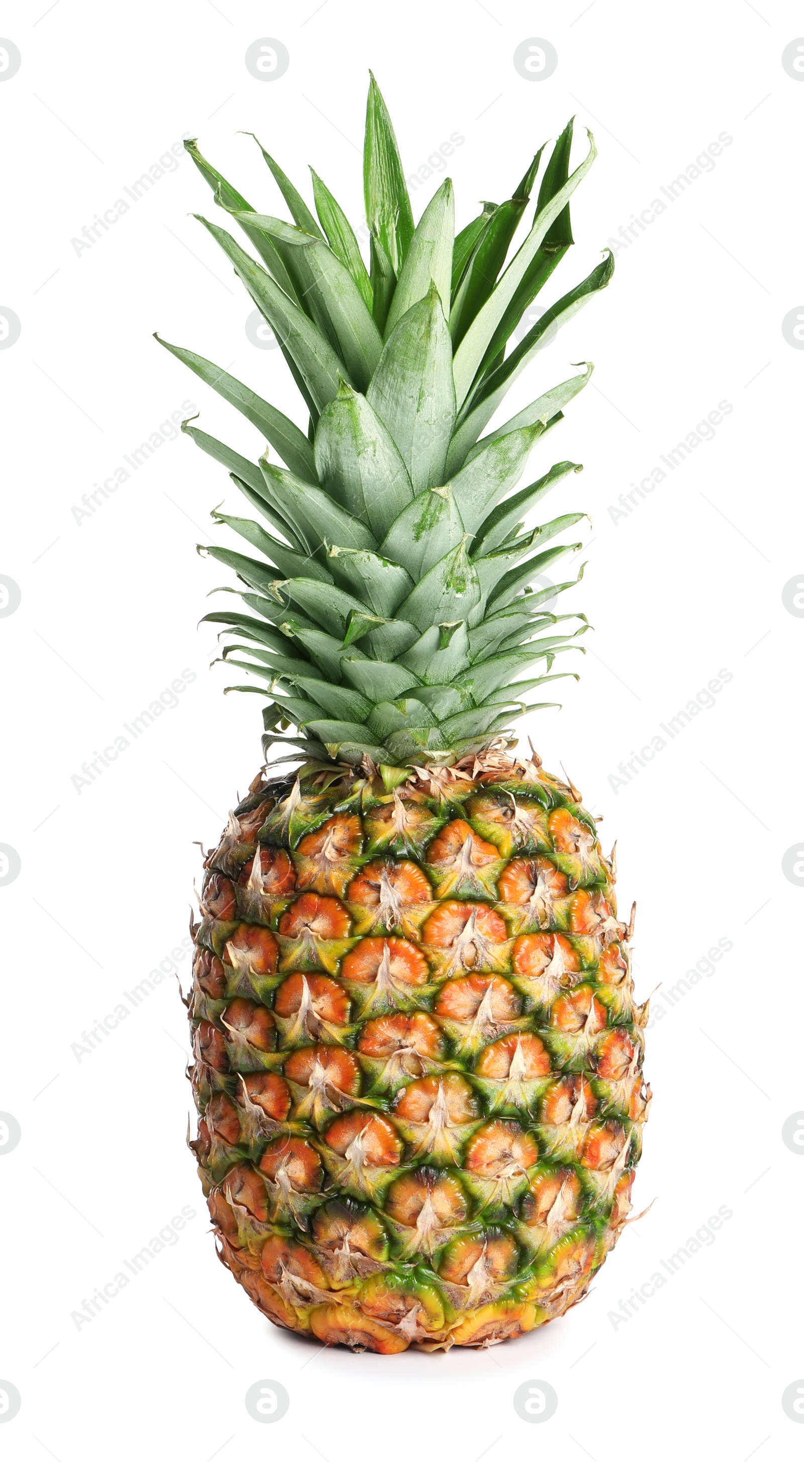 Photo of Delicious ripe pineapple isolated on white. Exotic fruit