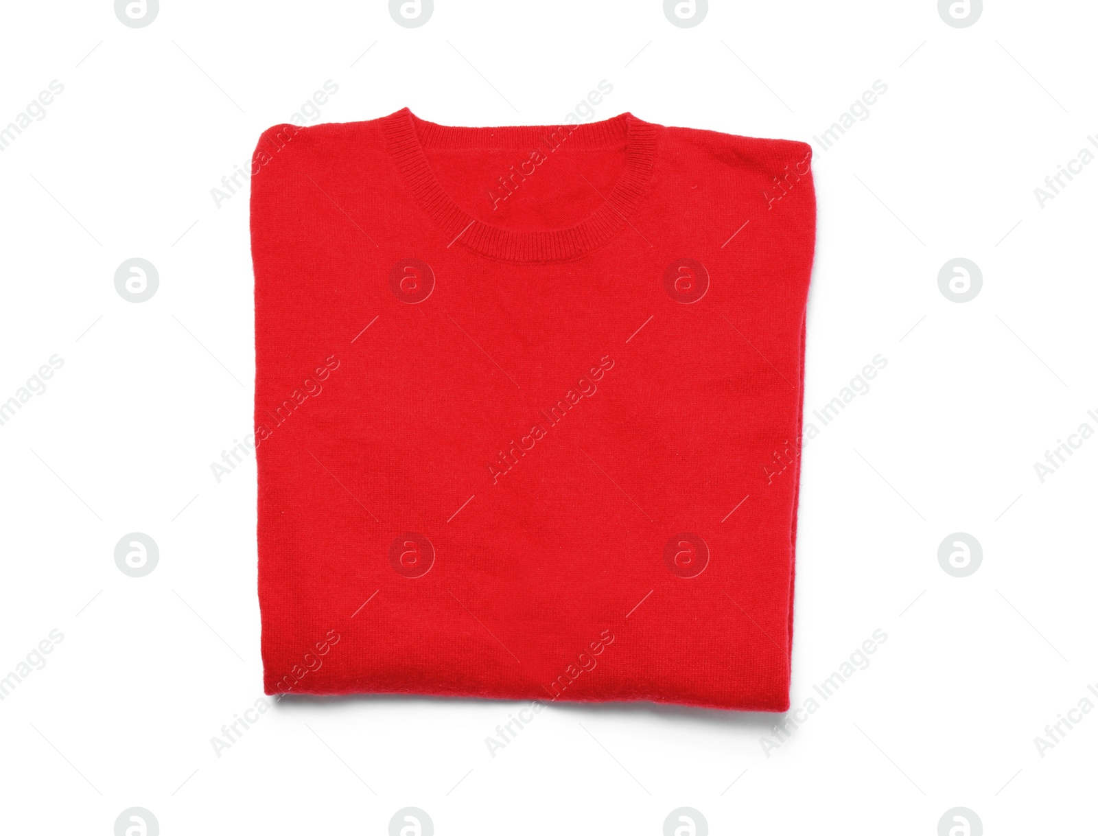 Photo of Red cashmere sweater isolated on white, top view