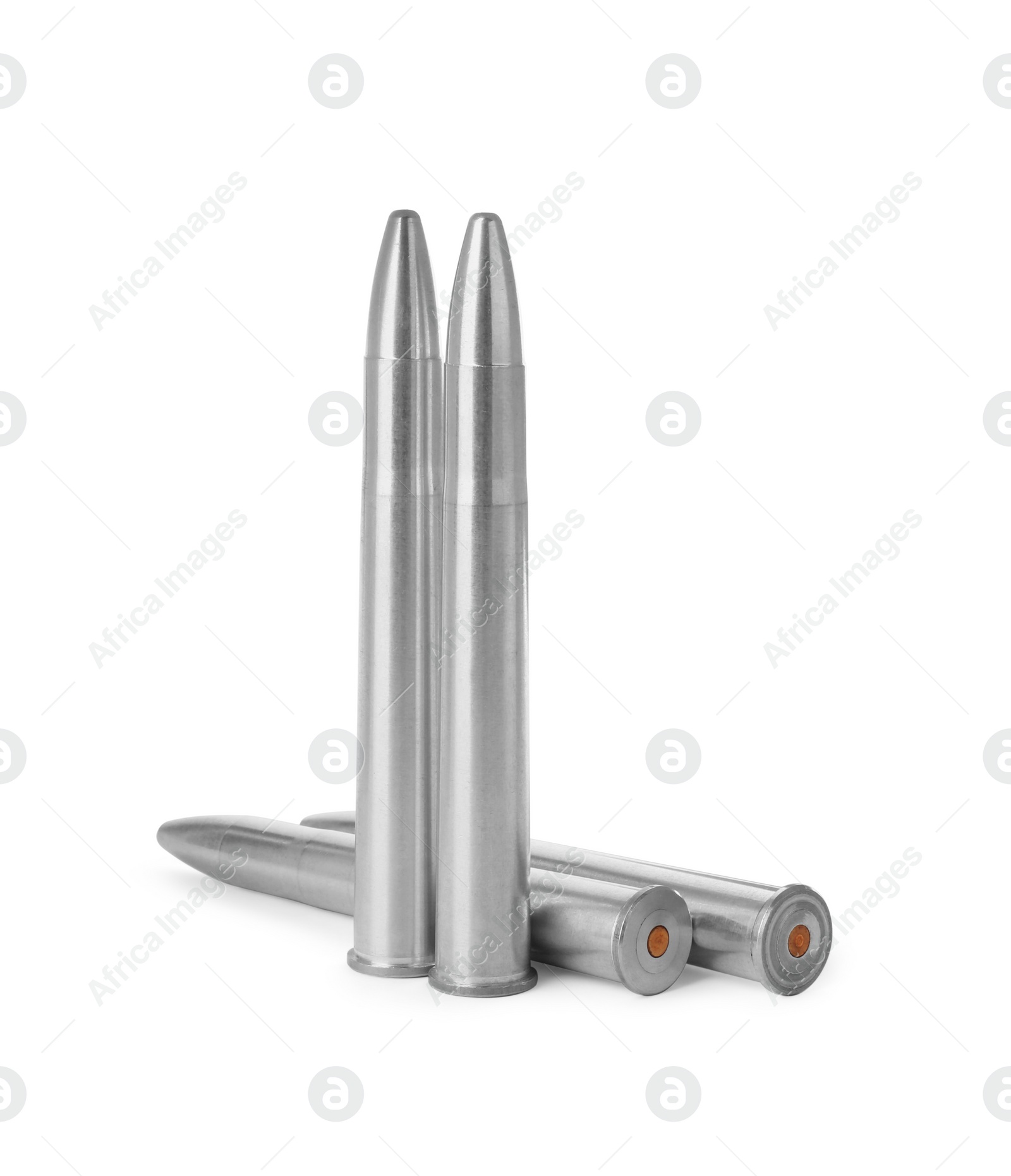 Photo of Metal bullets isolated on white. Military ammunition