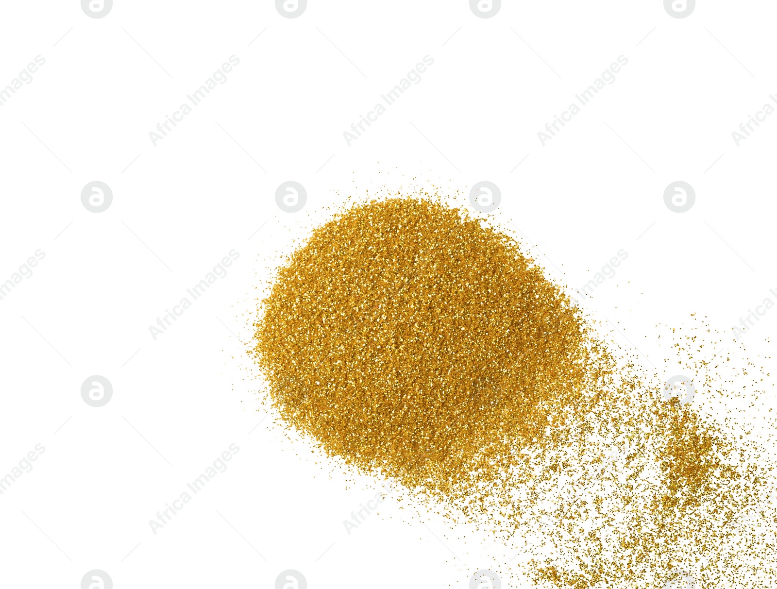 Photo of Heap of gold glitter on white background, top view