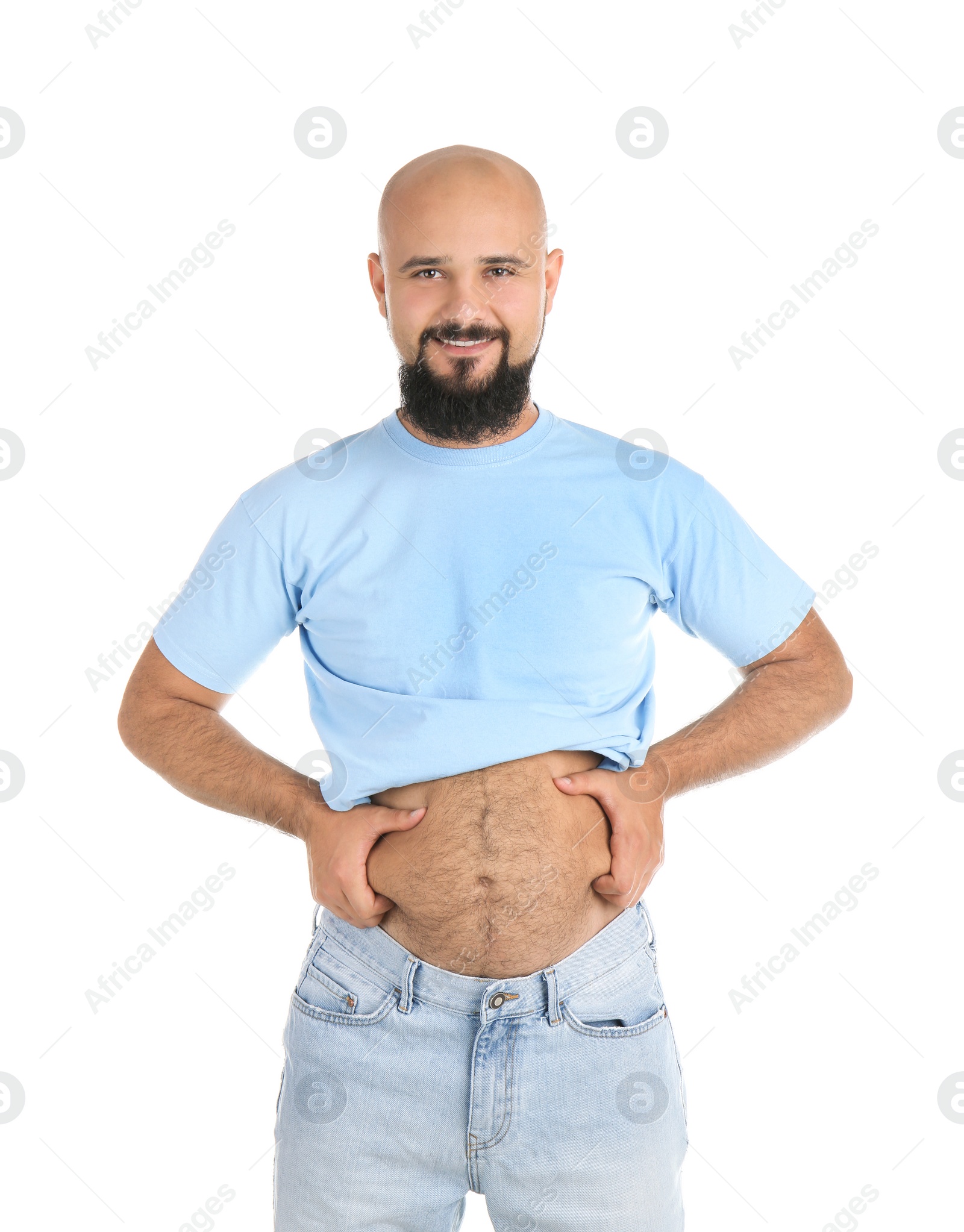Photo of Portrait of overweight man on white background