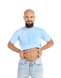 Portrait of overweight man on white background