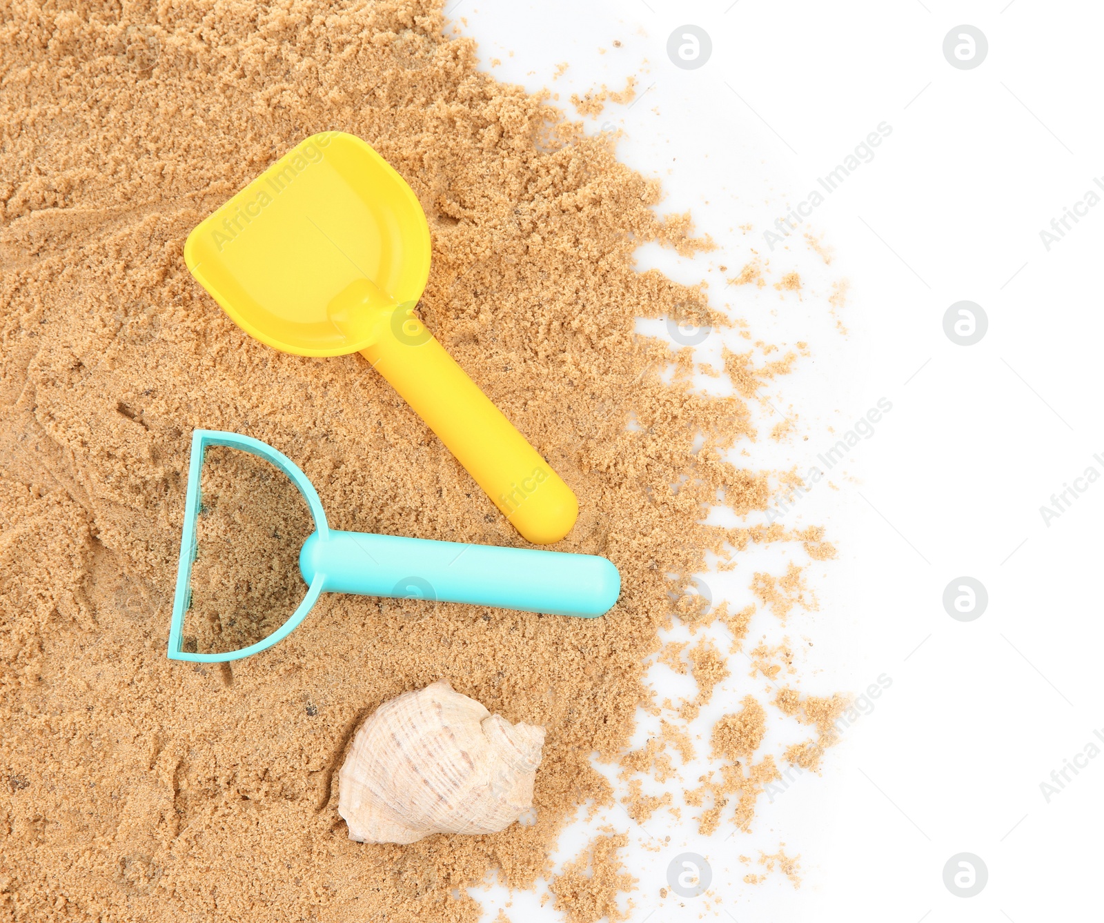 Photo of Composition with beach objects on white background, top view