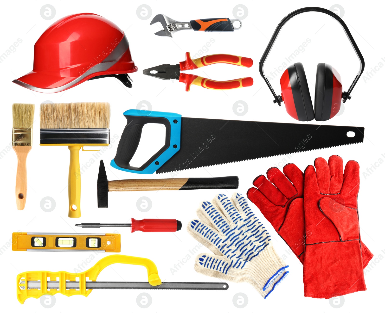 Image of Set with different tools on white background