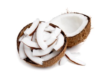 Photo of Pieces of fresh coconut isolated on white