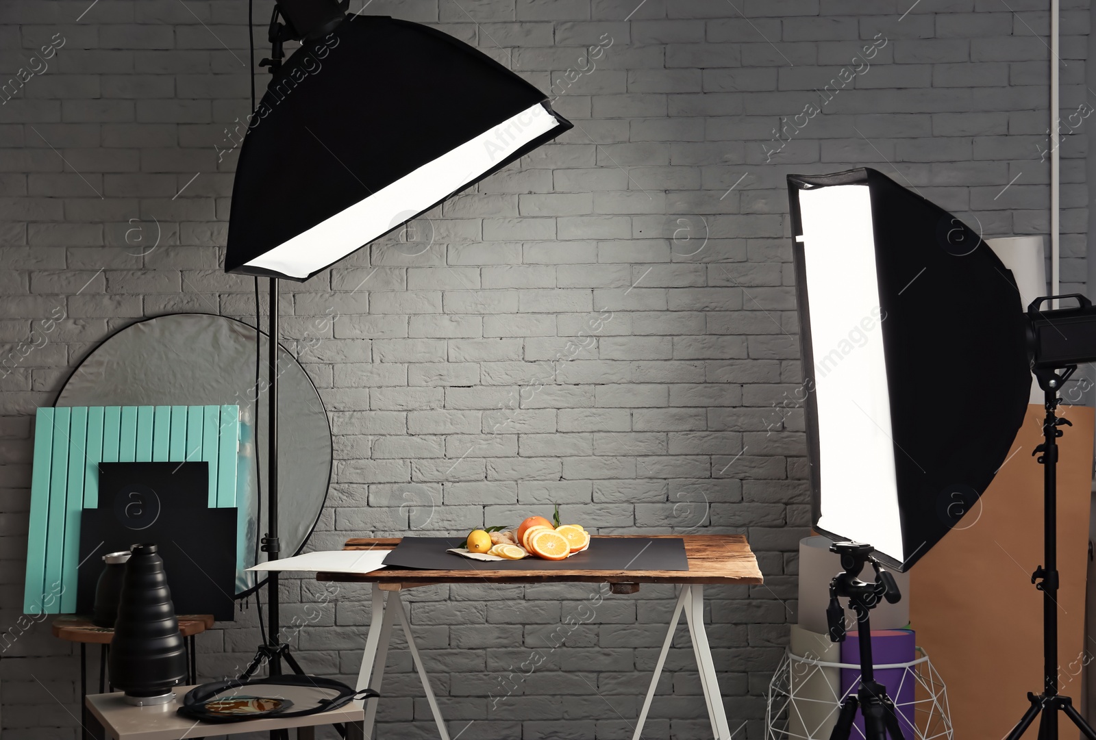 Photo of Photo studio with professional lighting equipment for shooting food