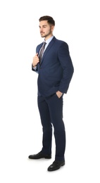 Photo of Full length portrait of businessman posing on white background