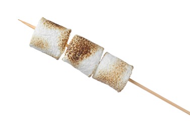 Stick with roasted marshmallows isolated on white