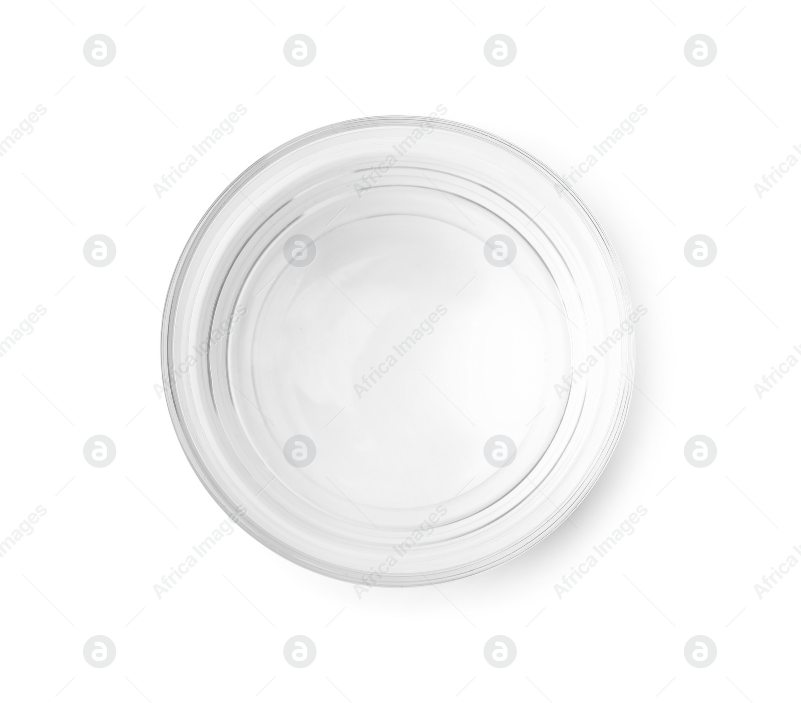 Photo of Vinegar in glass bowl isolated on white, top view