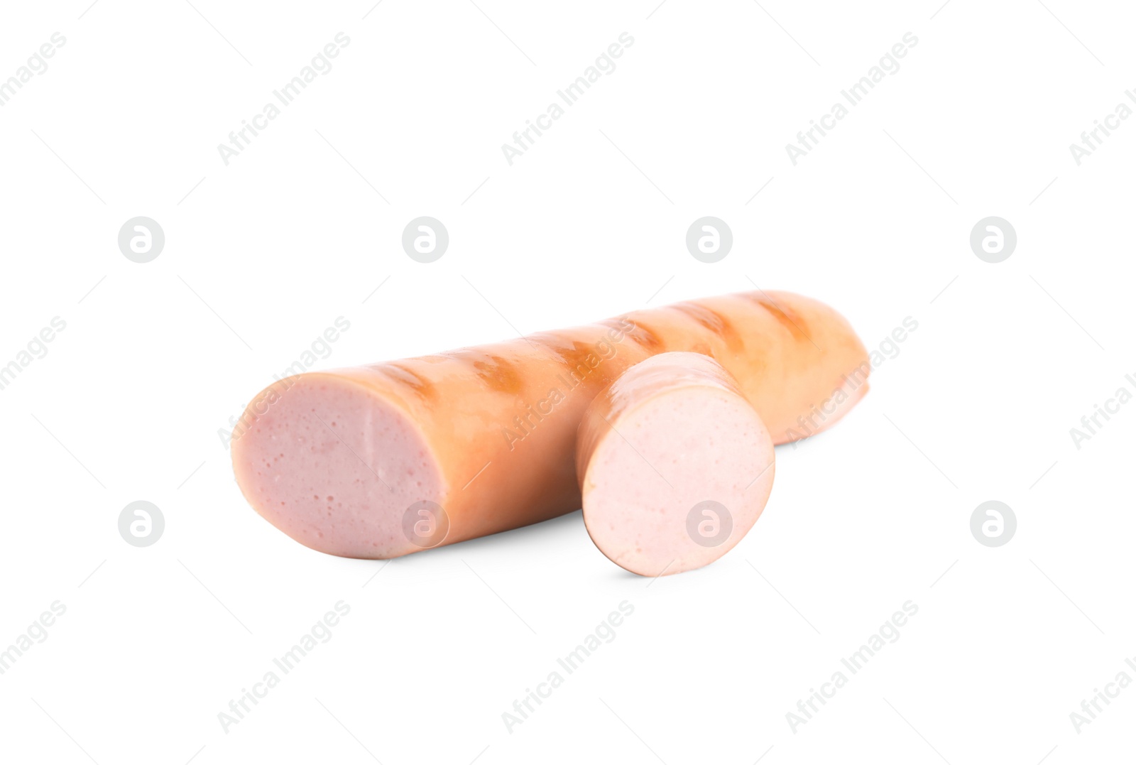 Photo of Tasty fresh grilled sausage isolated on white