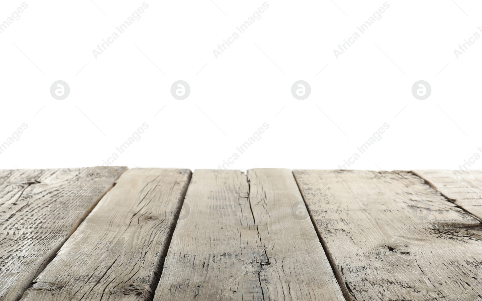 Photo of Empty wooden table surface on white background