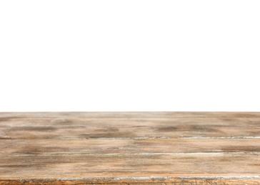 Empty wooden table on white background. Mockup for design