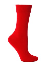 One new red sock isolated on white