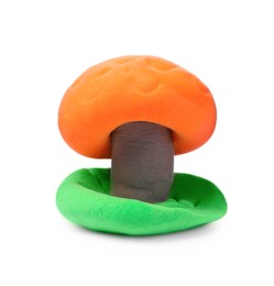 Photo of Colorful mushroom made from play dough isolated on white