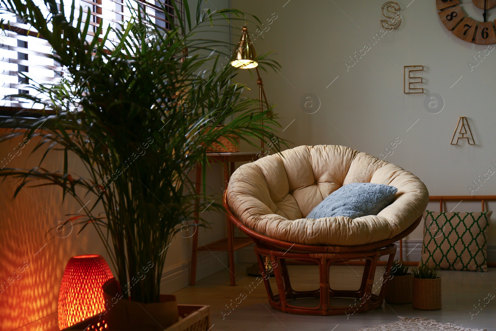 Photo of Stylish modern room interior with exotic houseplants