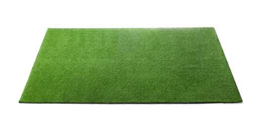 Green artificial grass carpet isolated on white