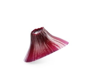 Photo of Fresh slice of red onion on white background