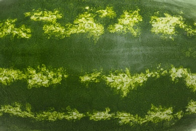 Photo of Delicious ripe whole watermelon as background, closeup