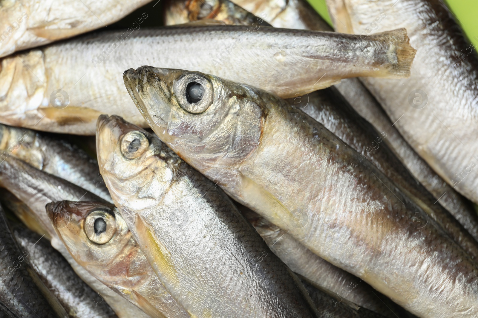 Photo of Fresh raw sprats as background, closeup view